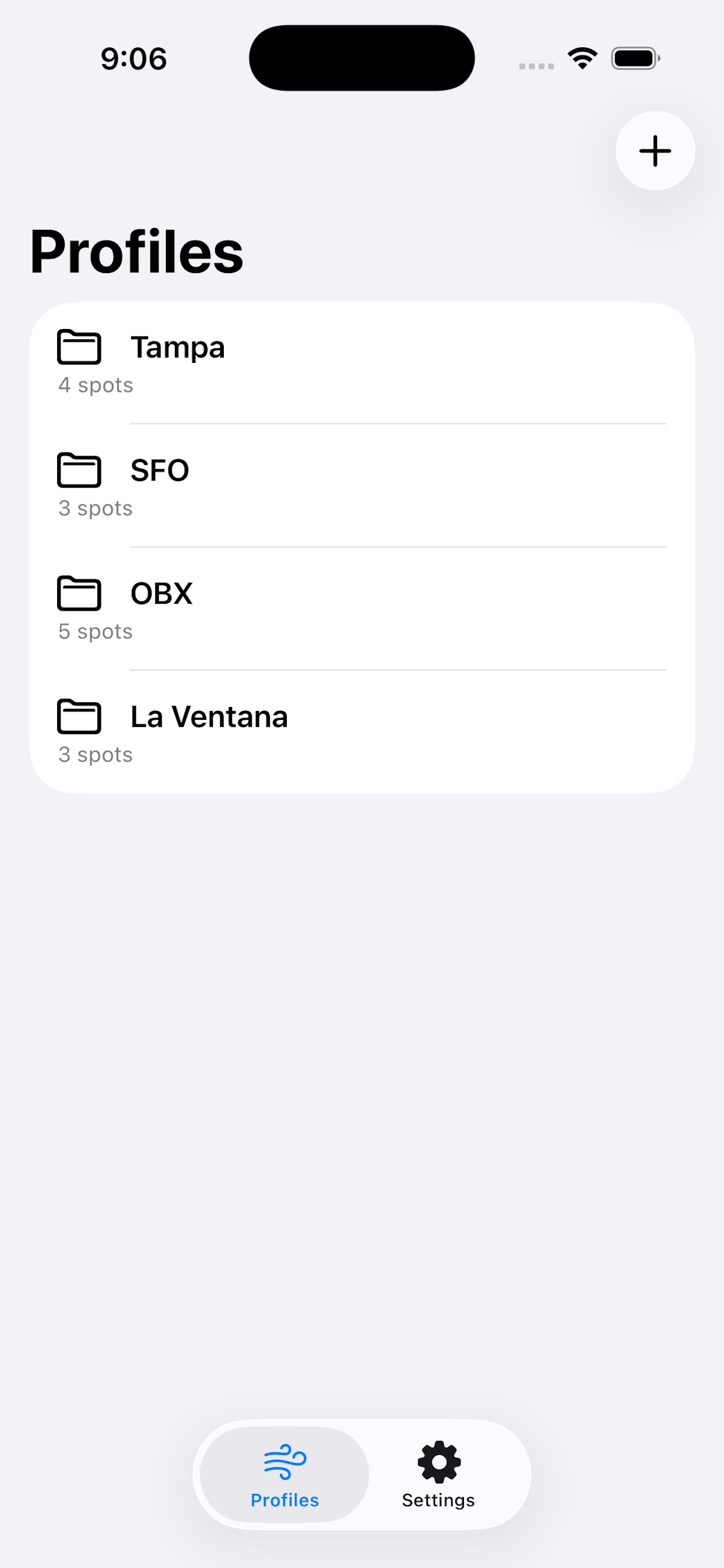 iPhone profile management screen