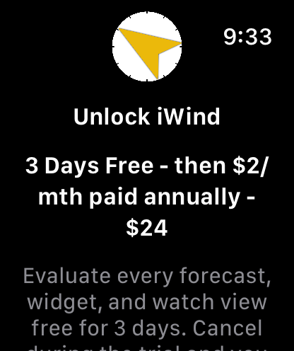 Subscription trial screen on Apple Watch